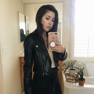 Bebe cropped leather jacket